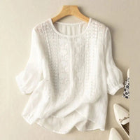 Women's Elegant Floral Embroidered Relaxed Blouse