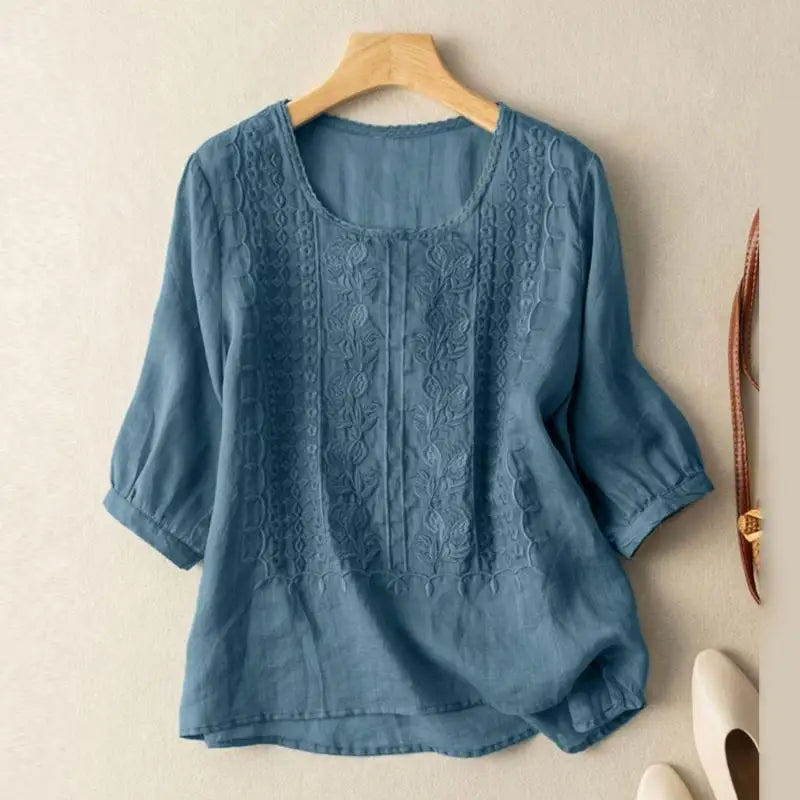 Women's Elegant Floral Embroidered Relaxed Blouse 2