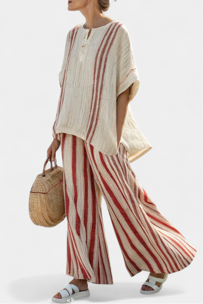 Women's Chic Striped Relaxed Blouse and Wide-Leg Pants 2