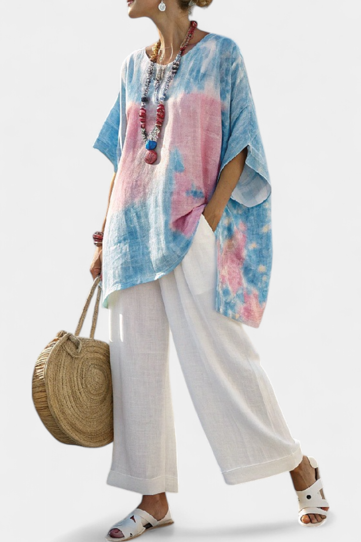 Women's Lightweight Striped Bamboo Pants and Blouse Set 2