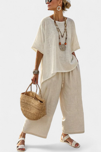 Women's Relaxed Wide-Leg Pants and Blouse Set