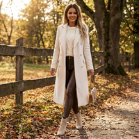 Long Women's Crossed Coat with Buttons