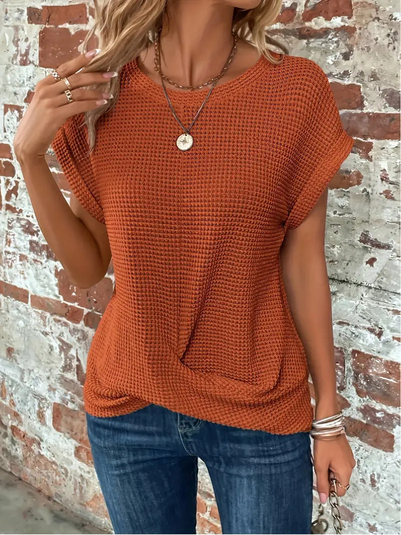 Women's Casual Waffle Knit Relaxed Tee 1