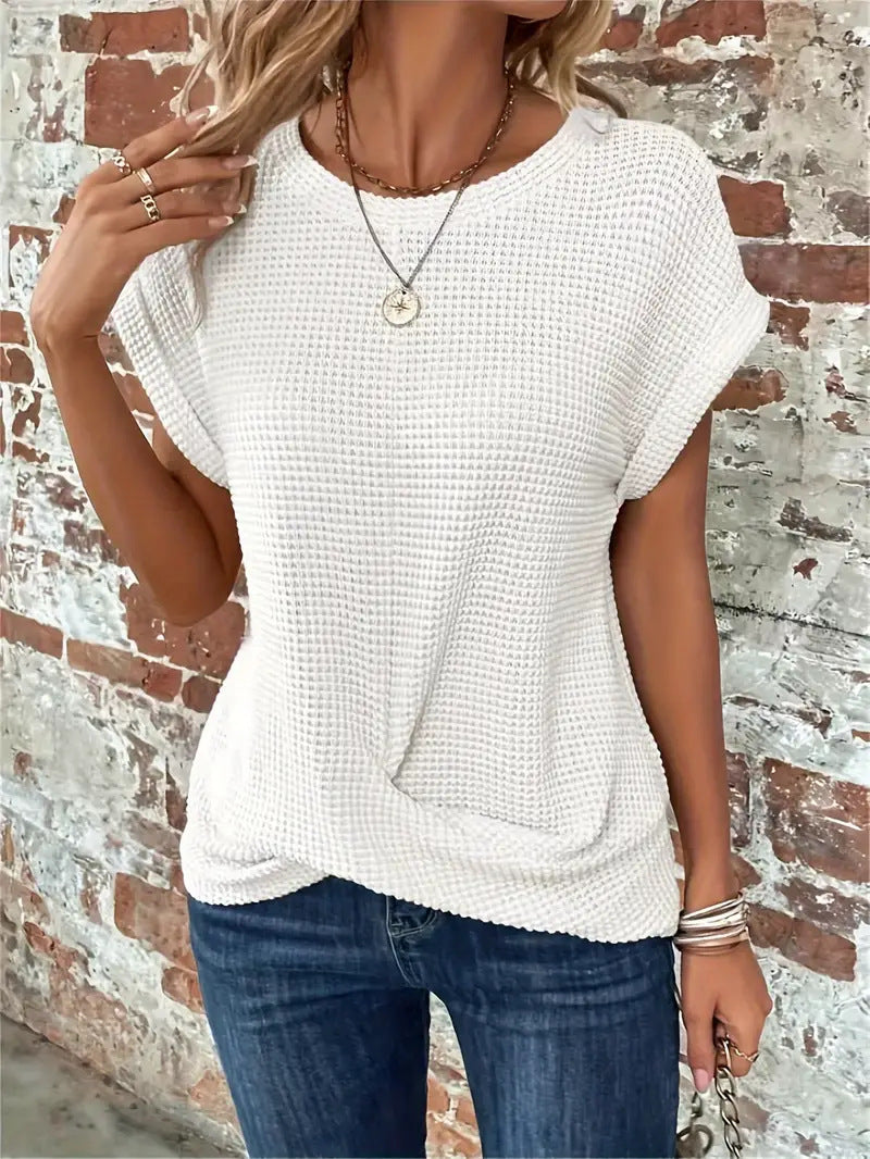 Women's Casual Waffle Knit Relaxed Tee 2