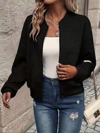 Women's Diamond Textured Zip-Up Knit Cardigan