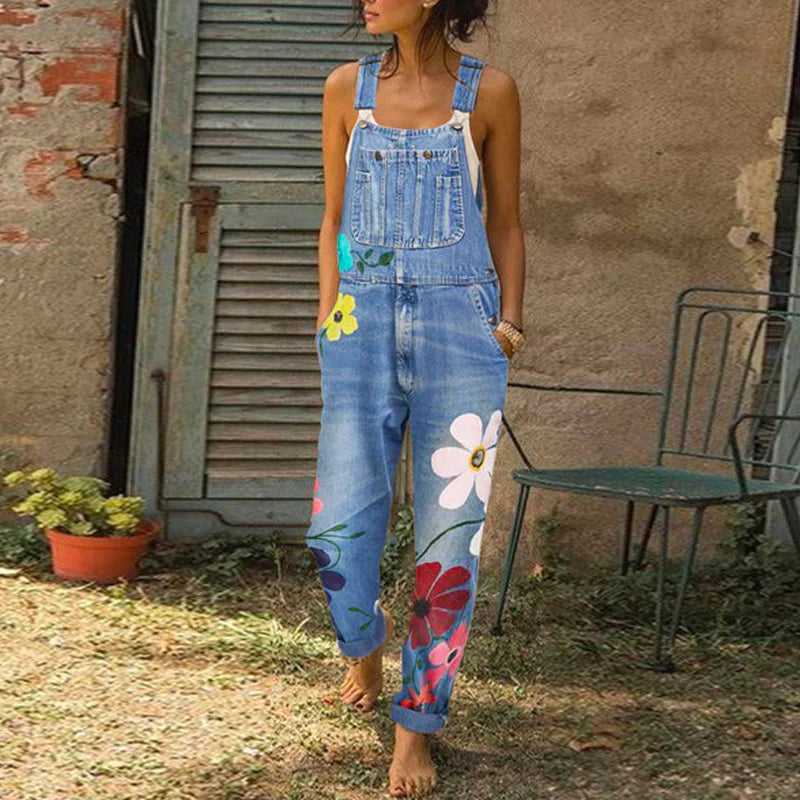 Blomstret denimjumpsuit til kvinder | Elegant og smart afslappet outfit
