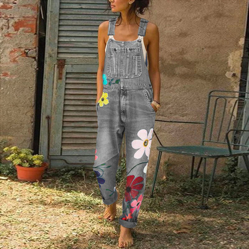 Blomstret denimjumpsuit til kvinder | Elegant og smart afslappet outfit