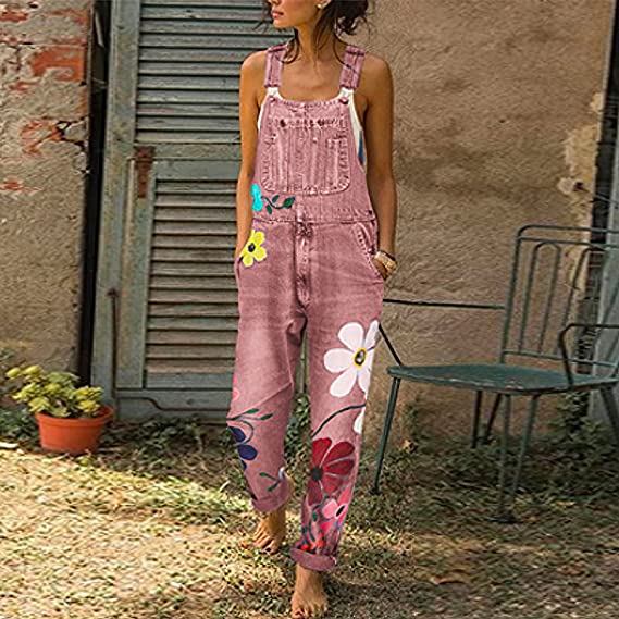 Blomstret denimjumpsuit til kvinder | Elegant og smart afslappet outfit