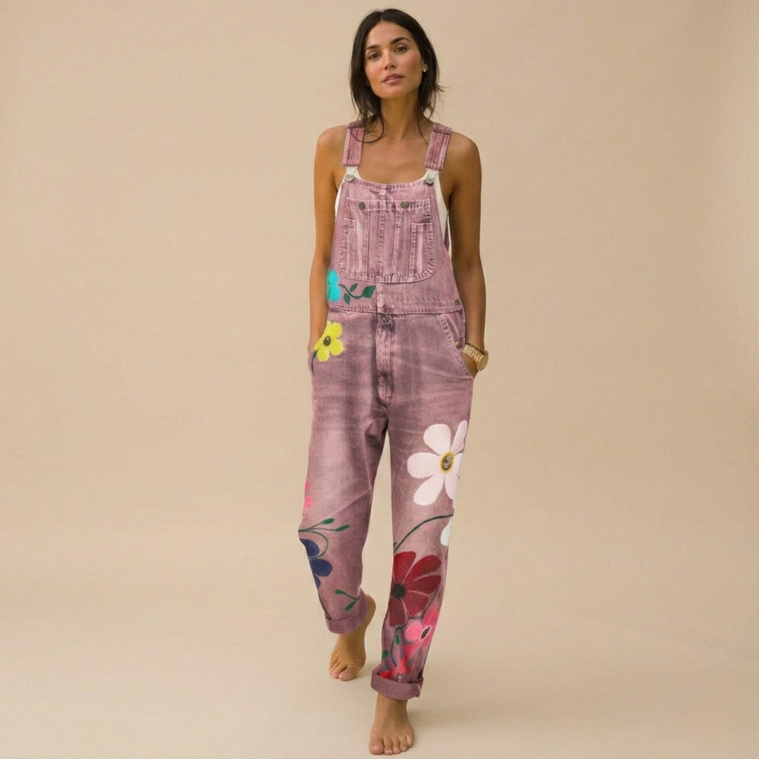 Blomstret denimjumpsuit til kvinder | Elegant og smart afslappet outfit