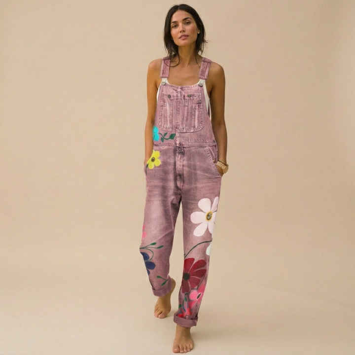 Blomstret denimjumpsuit til kvinder | Elegant og smart afslappet outfit