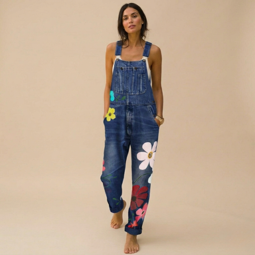 Blomstret denimjumpsuit til kvinder | Elegant og smart afslappet outfit