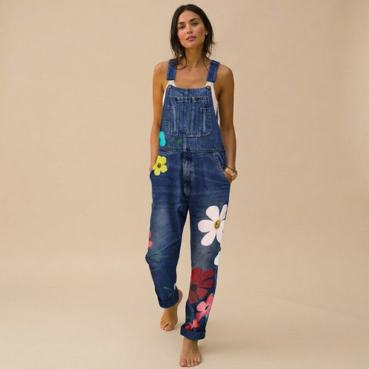 Blomstret denimjumpsuit til kvinder | Elegant og smart afslappet outfit