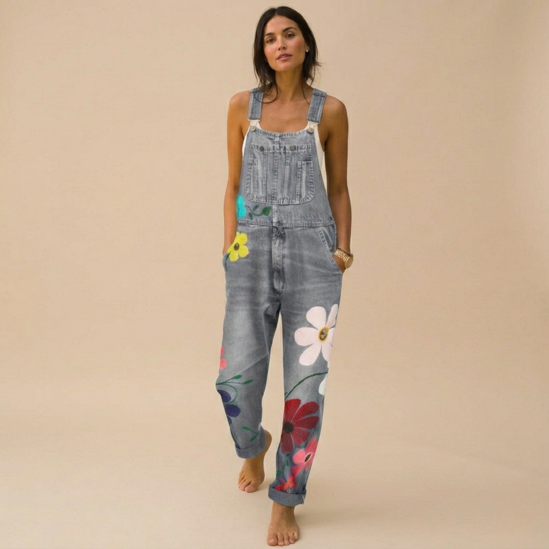 Blomstret denimjumpsuit til kvinder | Elegant og smart afslappet outfit