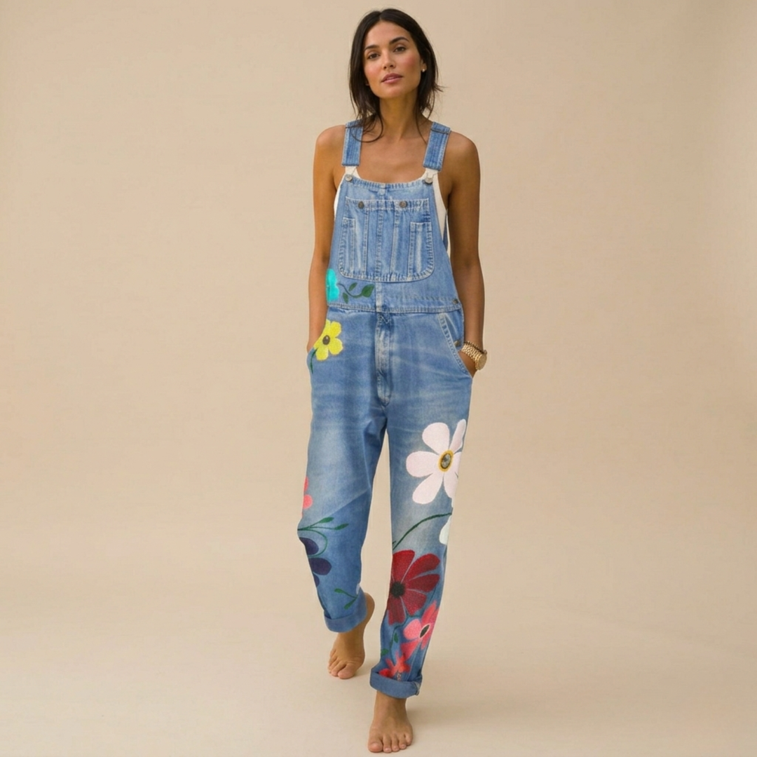 Blomstret denimjumpsuit til kvinder | Elegant og smart afslappet outfit