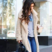Women's Longline Relaxed Fit Teddy Fleece Trench Coat