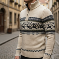 Men's Sweater with Zip and Christmas Pattern