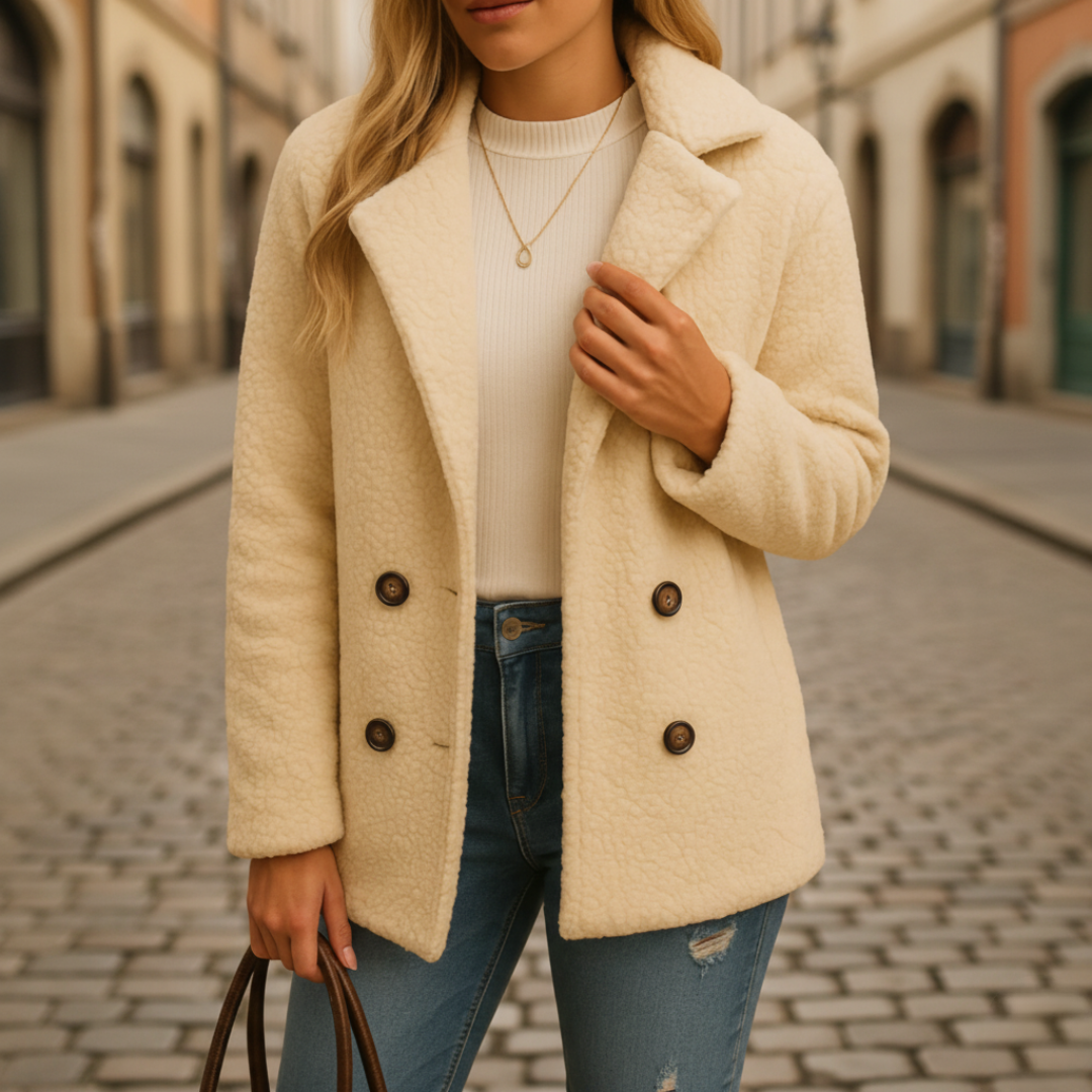Giacca teddy invernale da donna in tessuto misto lana
