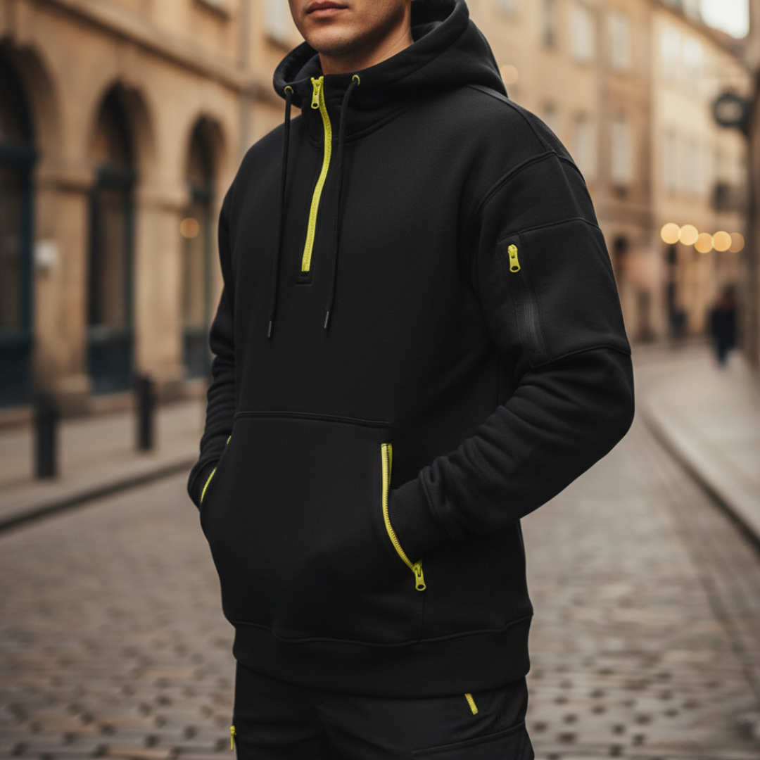 Felpa con zip da uomo con cappuccio