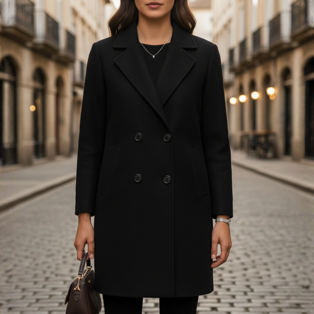 Women's Elegant Polyester Winter Coat | Classic Double-Breasted Design with Side Pockets 1