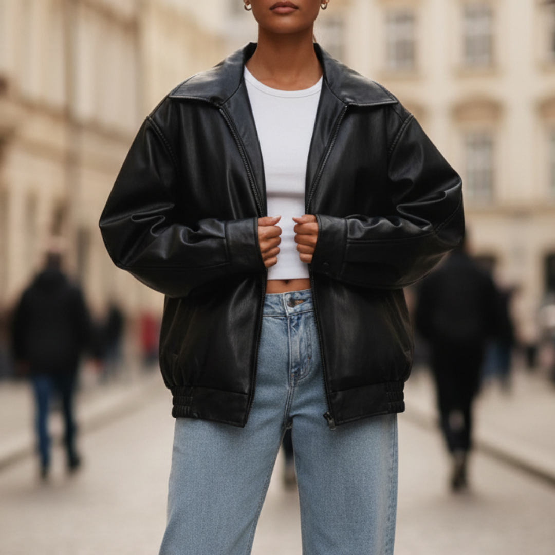 Bomber oversize da donna in tessuto effetto pelle