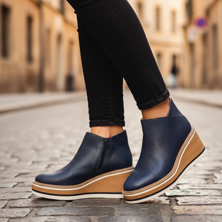 Ankelstøvler til kvinder i kunstlæder med lynlås og kilehæl