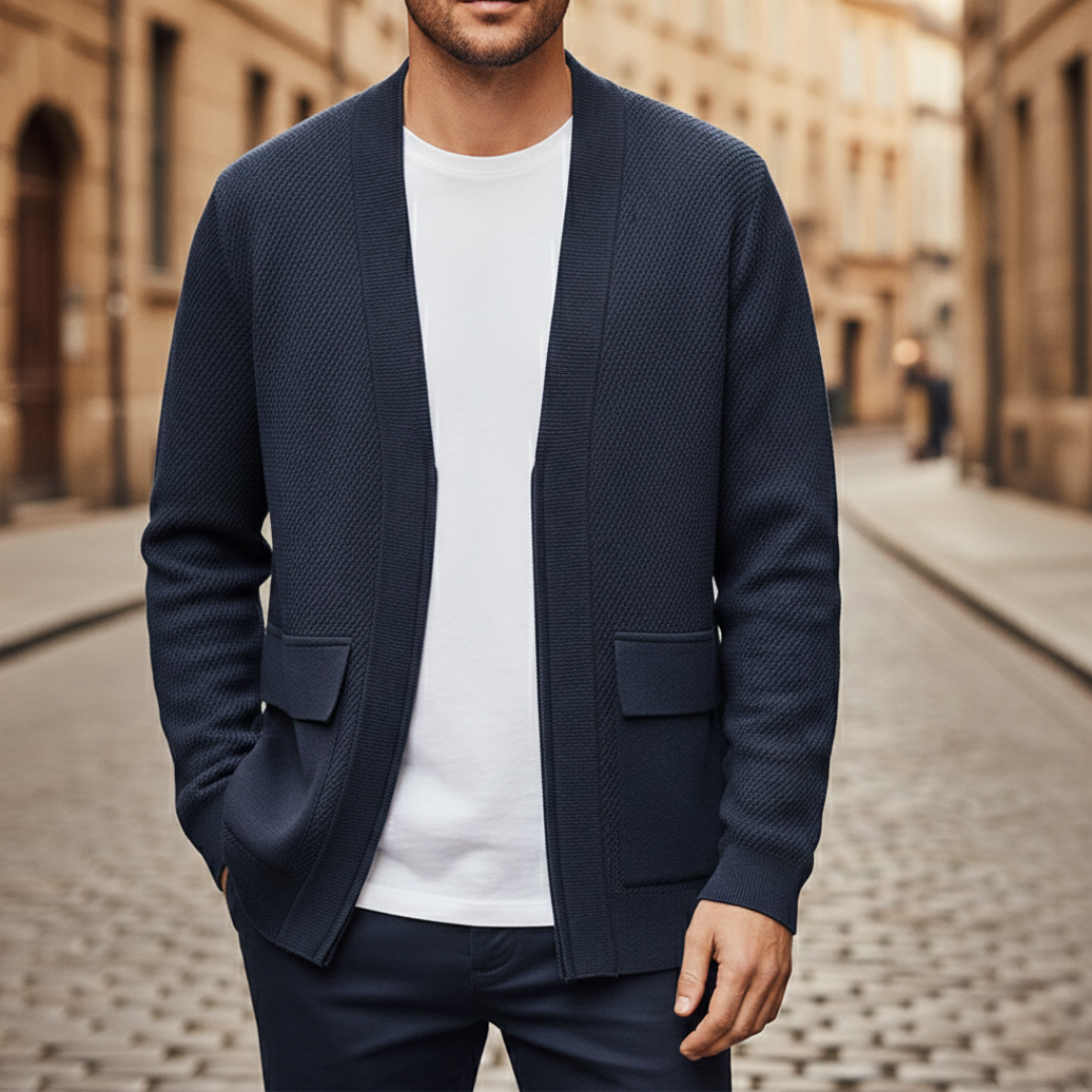 Cashmere Cardigan with Zipper, Woven Knit, Men&