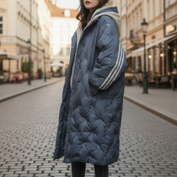 Parka imbottito da donna in poliestere | Giacca lunga calda con cappuccio