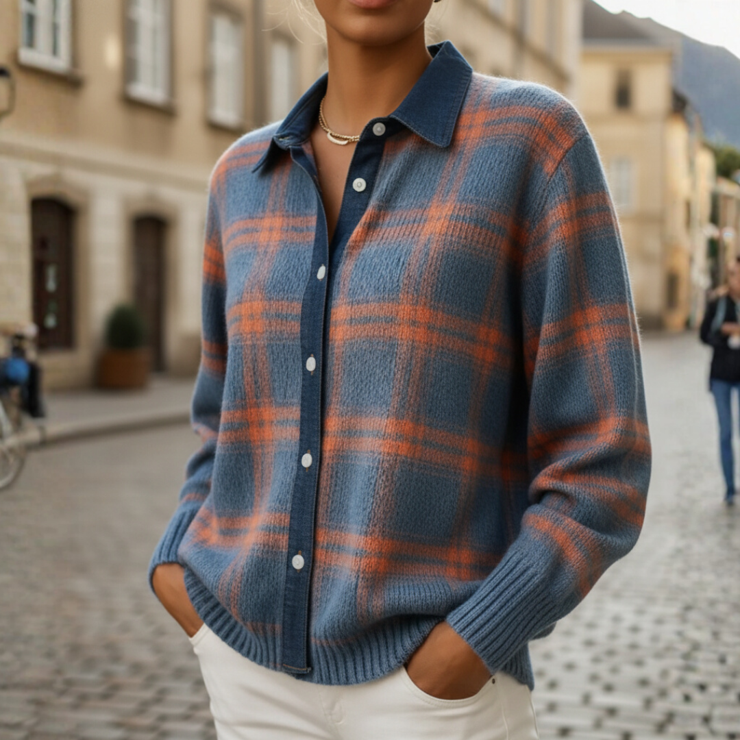 Sweater-skjorte til kvinder med tern