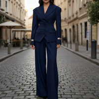 Women's Single-Breasted Blazer and High-Waisted Wide-Leg Pants Set