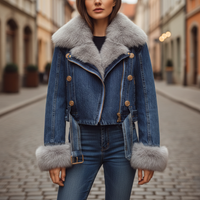 Women's Denim Jacket with Fur Collar