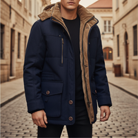 Men's Waterproof Jacket with Hood and Faux Fur Lining