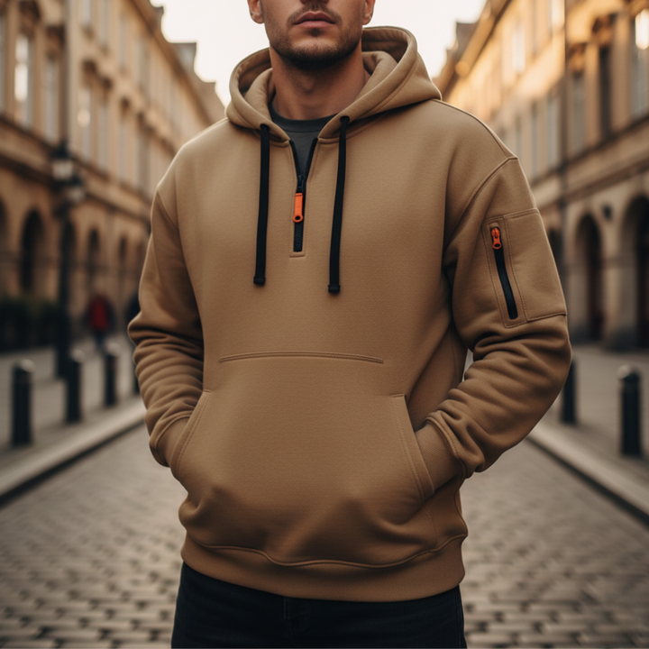 Felpa con zip da uomo con cappuccio