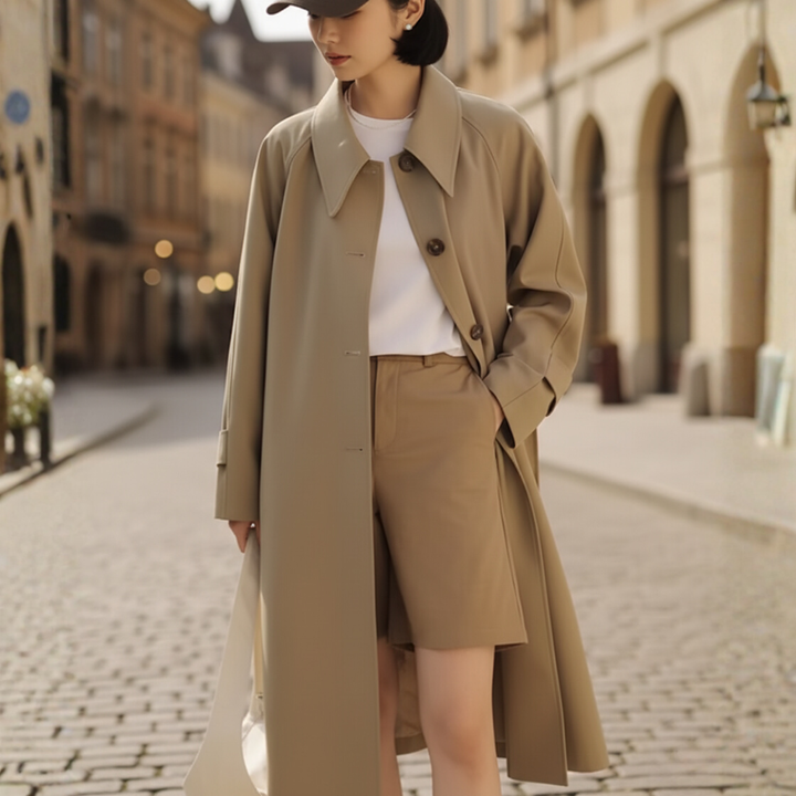Trench lungo oversize da donna in tessuto leggero