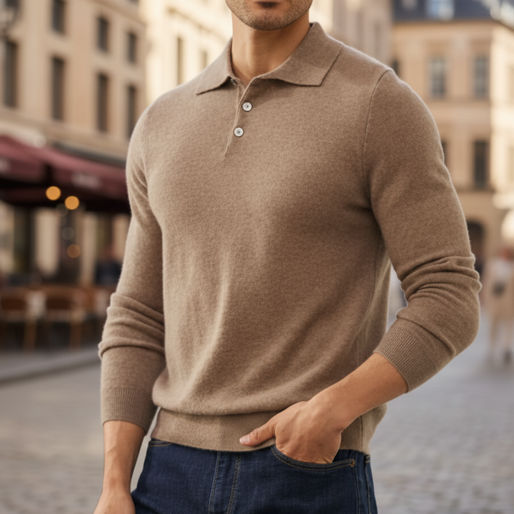 Polo lavorata a maglia da uomo a maniche lunghe