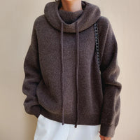 Women's Casual Ribbed Long Sleeve Hooded Sweater