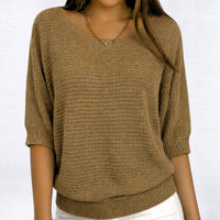 Women's Half Sleeve Chunky Knit Crewneck Sweater