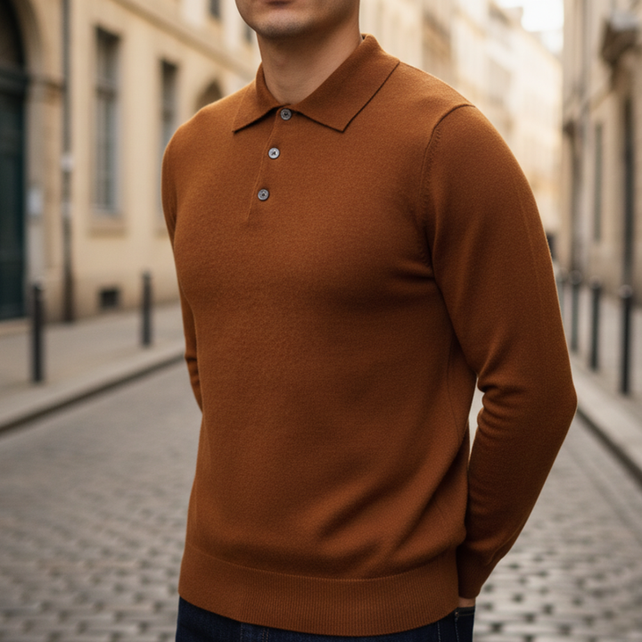 Polo lavorata a maglia da uomo a maniche lunghe