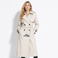 Women's Classic Long Tie Belt Trench Coat