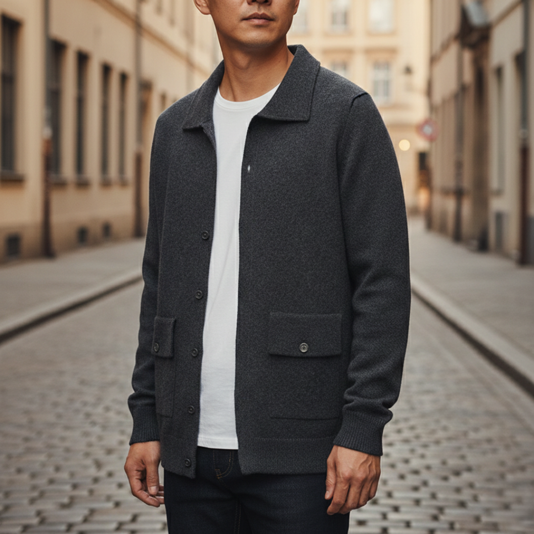 Long Sleeve Cardigan with Buttons and Pockets for Men