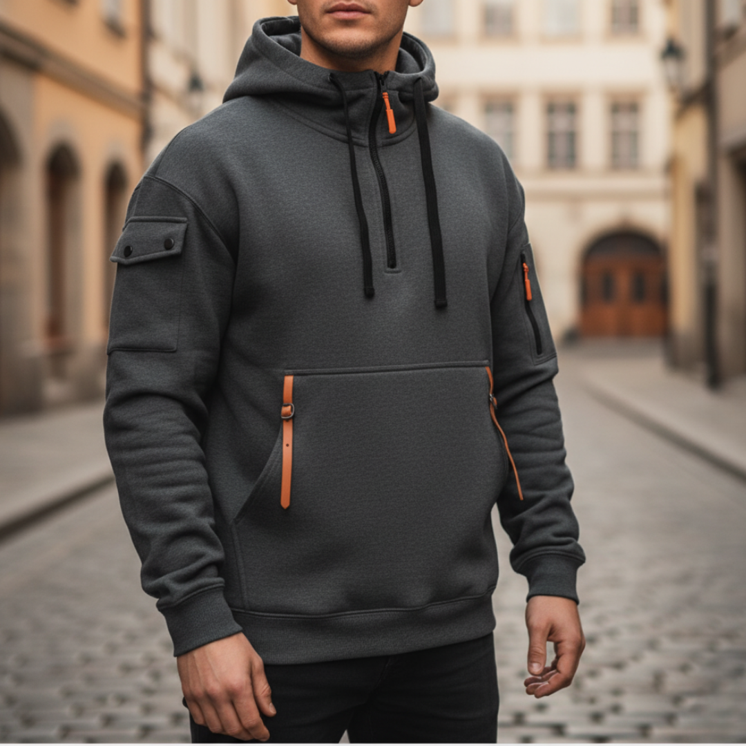 Felpa con zip da uomo con cappuccio
