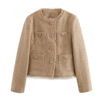 Women's Cropped Gold Button Work Blazer Jacket