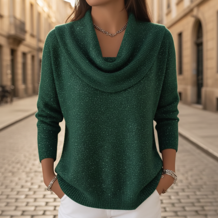 Maglione da donna in lurex con collo alto
