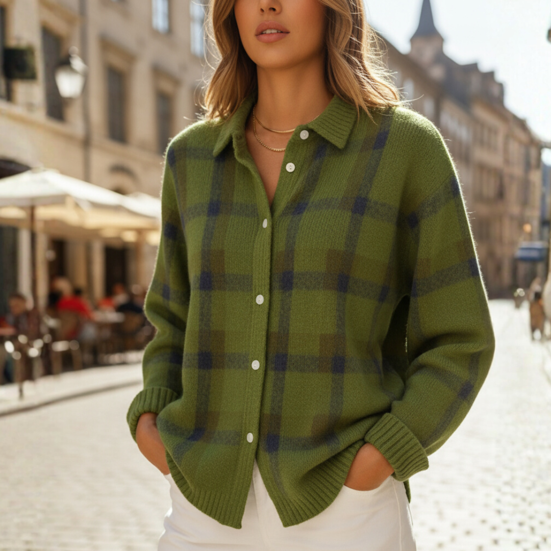 Sweater-skjorte til kvinder med tern