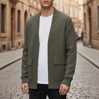 Cashmere Cardigan with Zipper, Woven Knit, Men's Pockets