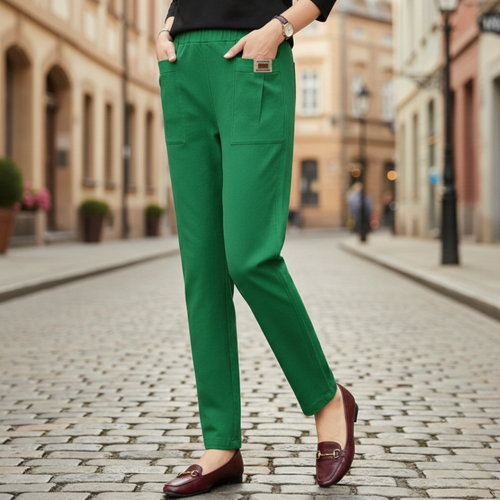 Cotton and Polyester Pants with Elastic Waist for Women