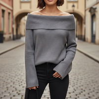 Ribbet off-shoulder-top til kvinder i blandede stoffer
