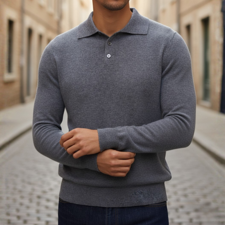 Polo lavorata a maglia da uomo a maniche lunghe