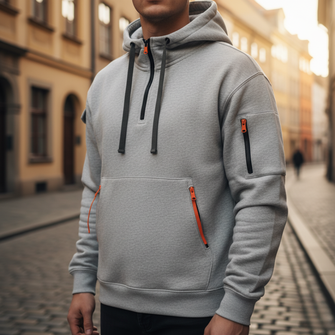 Felpa con zip da uomo con cappuccio