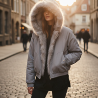 Women's Bomber Jacket with Hood in Fabric