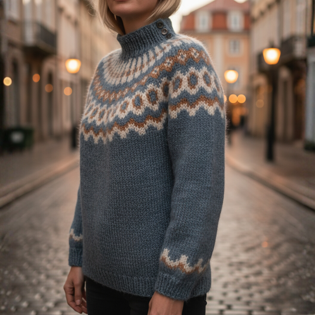 Maglione invernale jacquard da donna con collo alto
